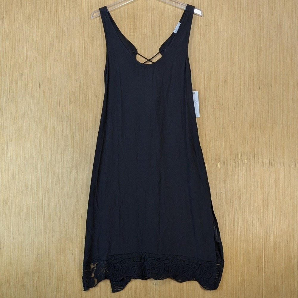 G&F Gentle Fawn Womens Minimalist Capsule Lace Trim Hem Shift Dress Size M Black